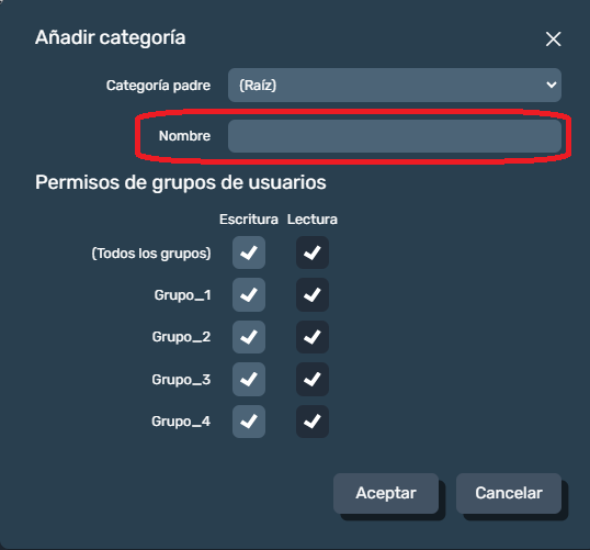Añadir categoría nombre en interfaz gráfica de Dragsa