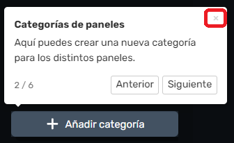Botón para cerrar de la pestaña del onboarding de la interfaz gráfica de Dragsa