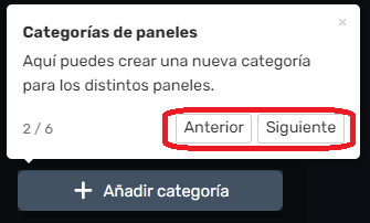 Botones de navegación de la pestaña del onboarding de la interfaz gráfica de Dragsa