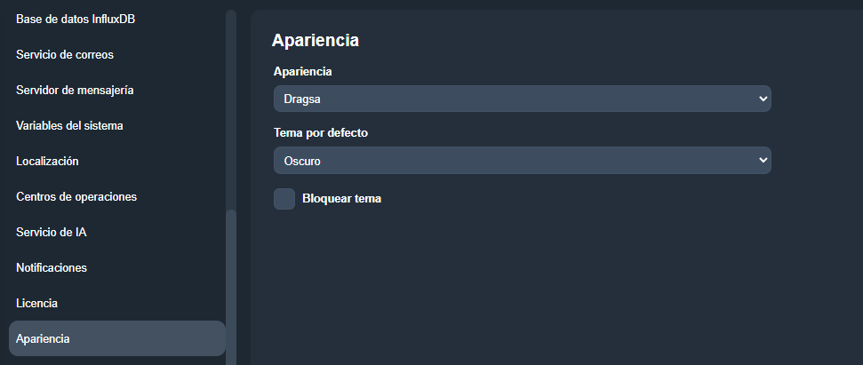 Pestaña Apariencia en el módulo Configuración del sistema