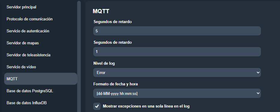 Pestaña MQTT en el módulo Configuración del sistema