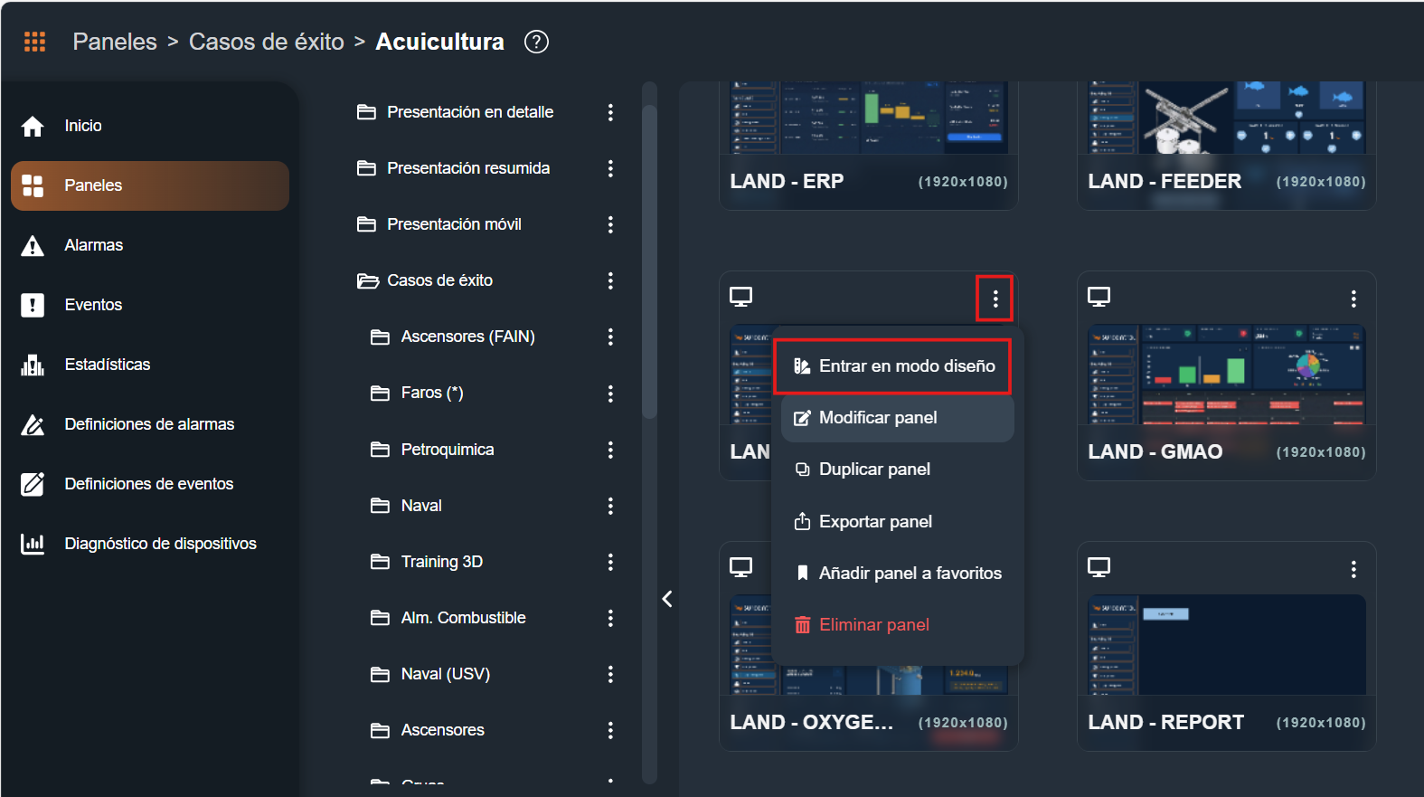 Editar Panel Modificar en la interfaz gráfica de Dragsa