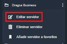Editar servidor en la interfaz gráfica de Dragsa