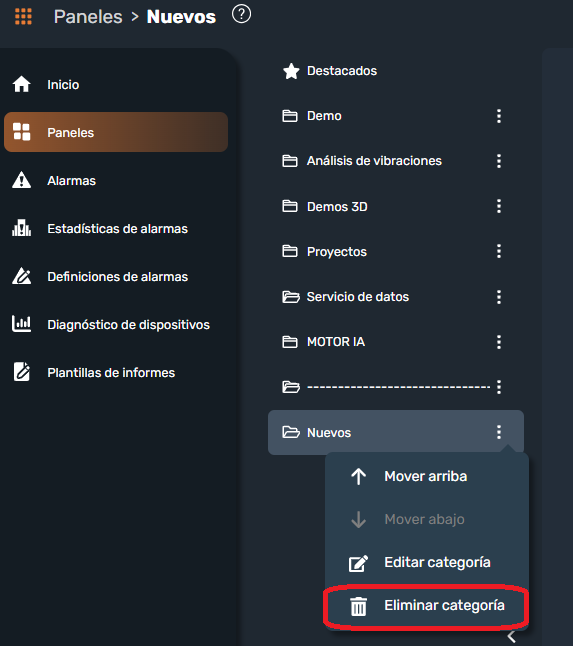 Eliminar categoria en interfaz gráfica de Dragsa