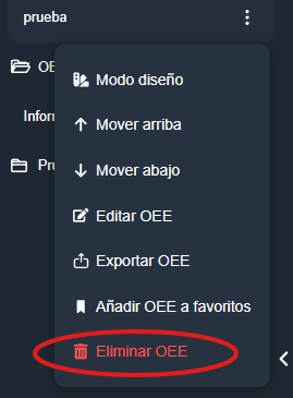 eliminar OEE en modulo OEE de interfaz gráfica en Dragsa