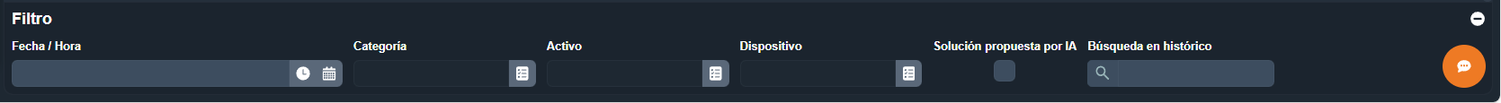 Panel de filtros del módulo de eventos en la interfaz gráfica de Dragsa