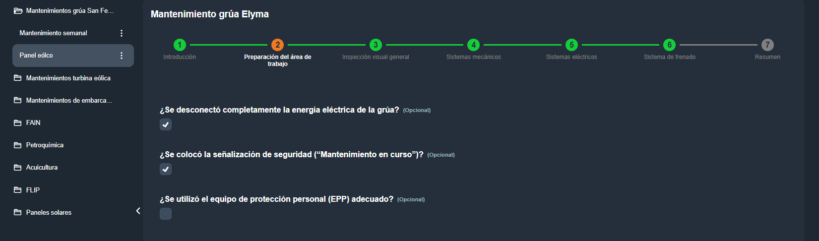 Paso Preparación del área de trabajo con preguntas de seguridad y preparación
