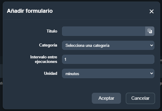Modal Añadir automatizado en el módulo Mantenimientos automatizados