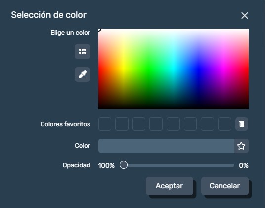 Paleta de colores en modo diseño de paneles en Dragsa