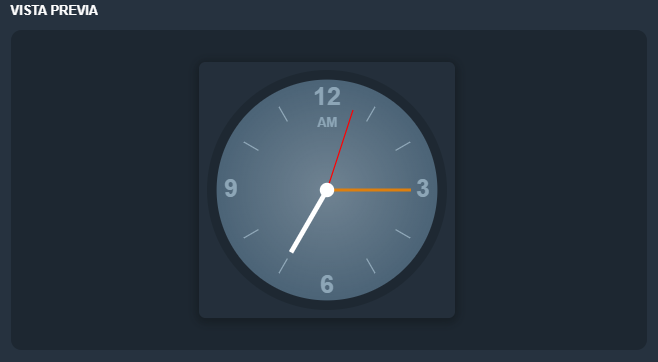 Vista previa del elemento reloj en paneles de la interfaz gráfica de Dragsa