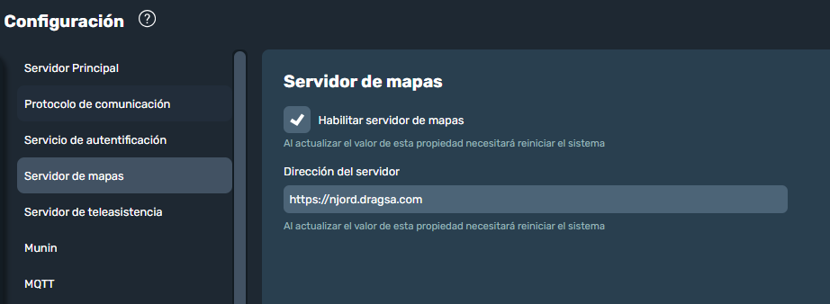 Servidor de mapas de la interfaz gráfica de Dragsa